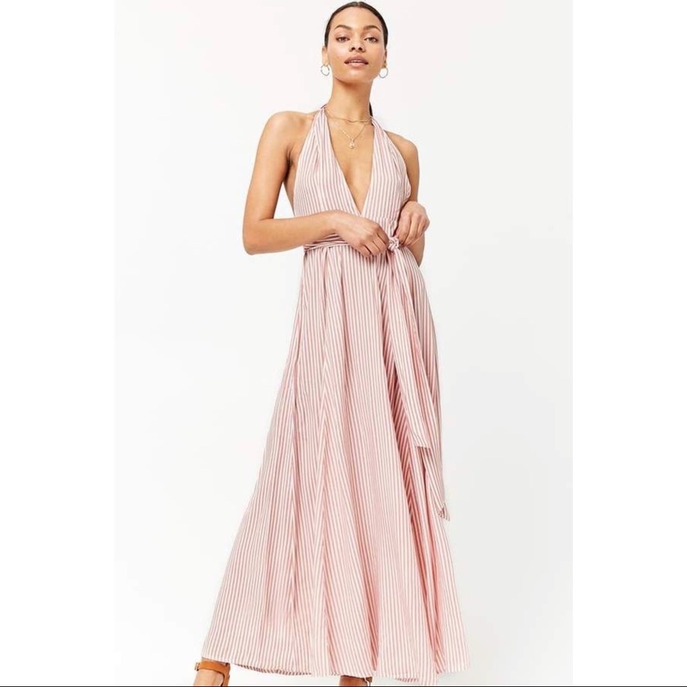 FOREVER 21 plunging halter stripe dress